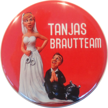 ...JGA Button Braut Bräutigam mit Handschellen